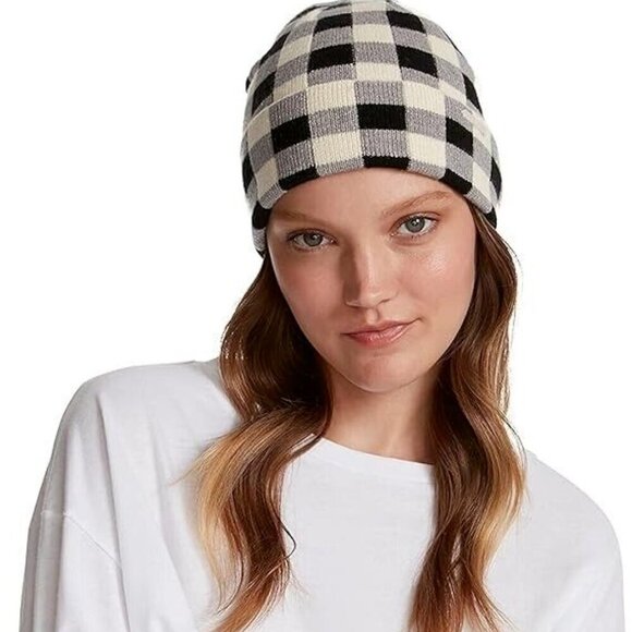 Steve Madden Black And White Skate Check Beanie OS - Picture 1 of 5